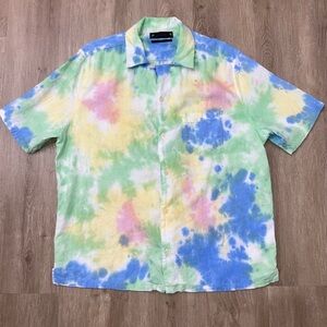 Like New All Saints Multicolor Tie-Dye Relaxed Fit ButtonUp Short-Sleeve Size XL